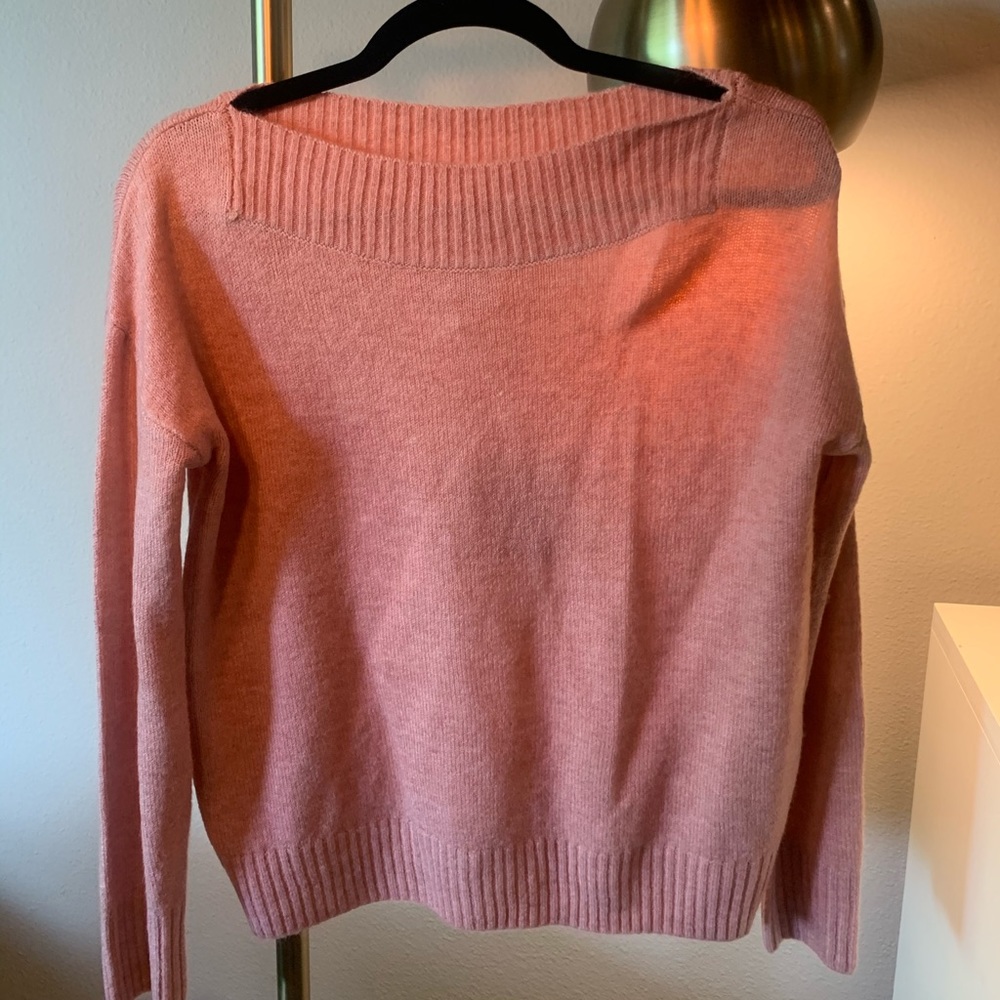 Pink off the shoulder long sleeve sweater